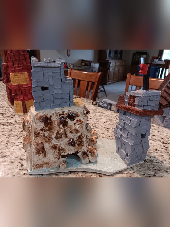 Other - Ceramic Castle On Mountain In Ocean With Adjacent Tower